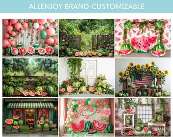 Watermelon Photography Backdrop, Juicy Watermelon Store Photo Backdrop, Farm Sunflower Watermelon Stand Cake Smash Pro Poly Background