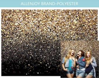 Black and Gold Sequin Backdrop, Glitter Photography Polyester Backdrop