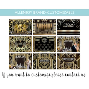 Great Gatsby Black and Gold Backdrop,Baby Shower Birthday Gatsby Banner,Wedding Bridal Shower Custom Backdrop,Gold and Black Glitter Banner