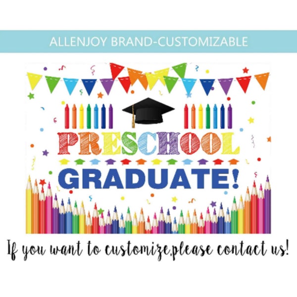 Kindergarten Graduation Backdrop Banner,Preschool Graduation Party Backdrop,Child Back To School Party Banner,Flags Ribbon Pencil Backdrops