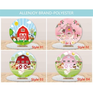Farm Round Backdrop Cover,Baby Shower Farm Animals Pig Cow Kids Birthday Circle Background,Girl 1st Birhtday Party Round Backdrop Polyester