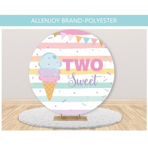 Two Sweet Donut Round Backdrop Cover,Baby Shower Girl Birthday Candy Ice Cream Circle Photography Backdrop with Elastic,Kids Birthday Party
