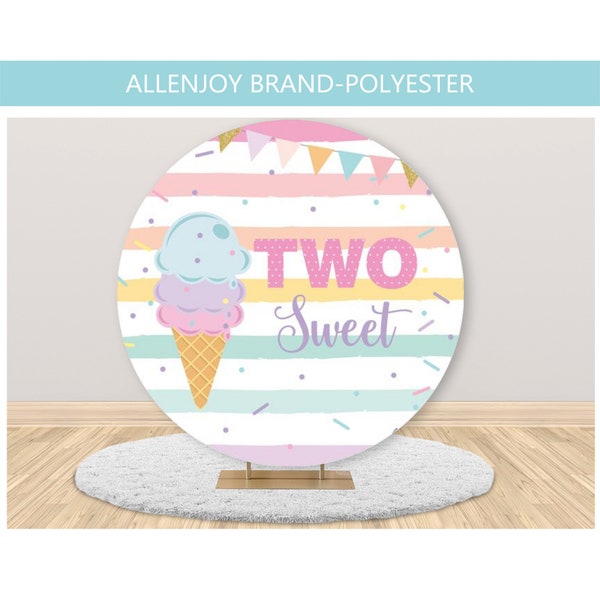 Two Sweet Donut Round Backdrop Cover,Baby Shower Girl Birthday Candy Ice Cream Circle Photography Backdrop with Elastic,Kids Birthday Party