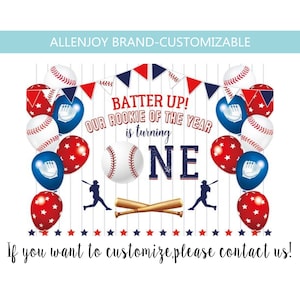Baseball Baby Shower Backdrop,Baseball First Boy Birthday Backdrop,Boy Rookie of the Year Birthday Backdrop,Baseball Balloons Custom Banners