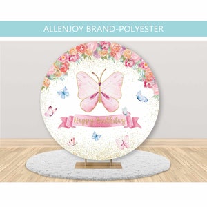 Butterfly Round Backdrop,Butterfly Backdrop,Butterfly Round Cover,Butterfly Circle Backdrop,Girl Baby Shower Birthday Party Photo Banner