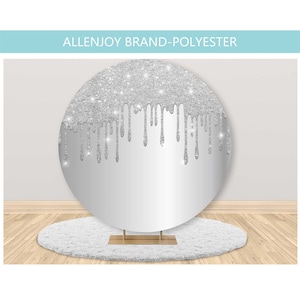 Silver Fabric Round Backdrop,Birthday Wedding Baby Shower Circle Photography Backdrop Cover, Bokeh Twinkle Polyester (No Glitter)