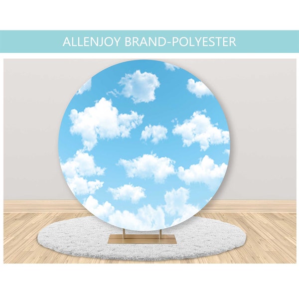 Blue Sky and White Cloud Round Backdrop Cover,Kids Birthday Party Decorations Boy Baby Shower Circle Photography Background Cover Banner