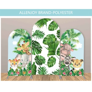 Jungle Safari Animal Arch Backdrop, Banana Leaf Chiara Arch Backdrop,Baby Shower Birthday Arch Backdrop Panel,Polyester Fabric