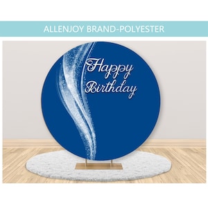 Navy Blue and Silver Birthday Round Backdrop,Adult Kids Birthday Party Decor Circle Background,Black and Gold Personalized Banner Supplies