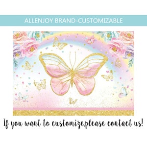 Butterfly Backdrop,Floral Butterfly Baby Shower Birthday Backdrop,Girl Birthday Rainbow Butterfly Party Decoration,Custom Butterfly Banner