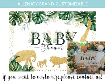 Oh Baby Jungle Safari Party Backdrop,Wild One Greenery Backdrop,Jungle Animals Baby Shower Birthday Backdrop,1st Birthday Custom Backdrop