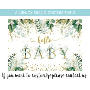 Greenery Oh Baby Backdrop,Baby Shower Birthday Gold Eucalyptus Greenery Leaves Backdrop,Gender Neutral Baby 1st Birthday Banner Custom