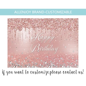 Pink Rose Golden Glitter Backdrop,Personalized Adult Child Happy Birthday Party Backdrop,Shiny Diamond Sequin Backdrop,Baby Shower Backdrop