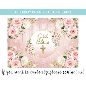 Pink Floral First Communion Backdrop,Baptism Communion Party Decor,Girl Blush Pink Baptism Banner,Floral Photo Backdrop,Christening Banner