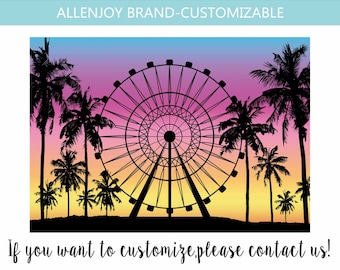 Summer Ferris Wheel Party Backdrop,Music Festival Palm Leaves Sunset Backdrop,Tropical Baby Shower Birthday Party Ferris Wheel Banner Decor