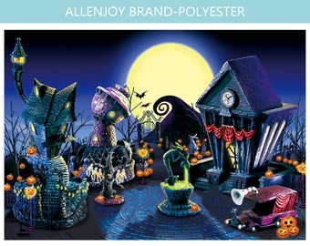 Halloween Nightmare Backdrop, Night Before Christmas Themed Decor, Blacklight Village Birthday Costume Party Decorations Banner