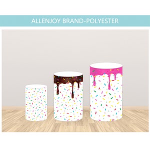 Sprinkle Ice Cream Cylinder Cover with Elastic Band,Kids Birthday Party Donut A set of 3 Polyester Plinth Covers,Baby Shower Candy Backdrop