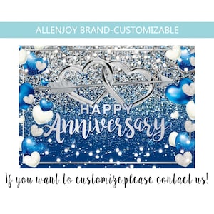 Happy Anniversay Backdrop,Wedding Party Decoration Banner,Romantic Love Couple Anniversay Banner,Red Rose Wedding Backdrop.Blue Shiny Banner