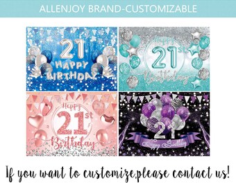 21st Birthday Backdrop,Girl 21st Birthday Banner,21 Years Old Birthday Party Decor Balloons Background,Custom Birthday Party Backdrop Decor