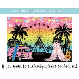 Summer Seaside Ferris Wheel Backdrop,Musical Festival Birthday Party Decor,Baby Shower Birthday Wedding Backdrop,Palm Tree Sunset Banner