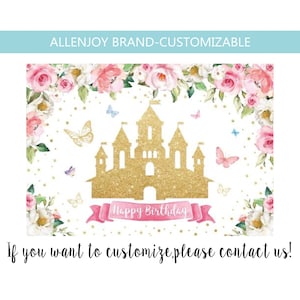 Princess Castle backdrop,Girl Birthday Butterfly Backdrop,Baby Shower Newborn Fantasy Party Banner ,Custom Princess Castel Backdrop Banner