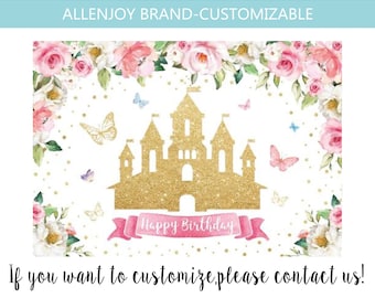 Princess Castle backdrop,Girl Birthday Butterfly Backdrop,Baby Shower Newborn Fantasy Party Banner ,Custom Princess Castel Backdrop Banner