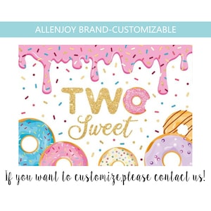 Two Sweet Backdrop,Girl 2nd Birthday Donut Party Backdrop Decoration,Baby Shower Donut Candy Sprinkle Background,Custom Banner