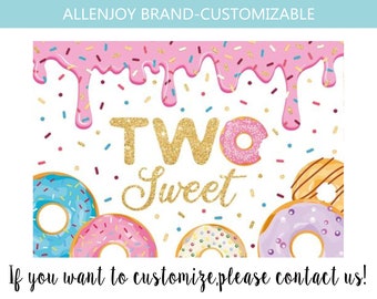 Two Sweet Backdrop,Girl 2nd Birthday Donut Party Backdrop Decoration,Baby Shower Donut Candy Sprinkle Background,Custom Banner