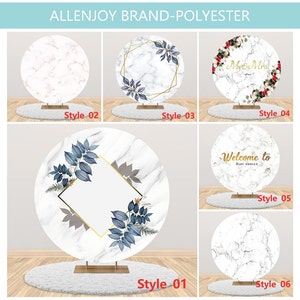 Marble Texture Round Backdrop Cover, Wedding Bridal Shower Kids Birthday Party Baby Shower Circle Backdrop Cover, Retro Photo Booth Studio