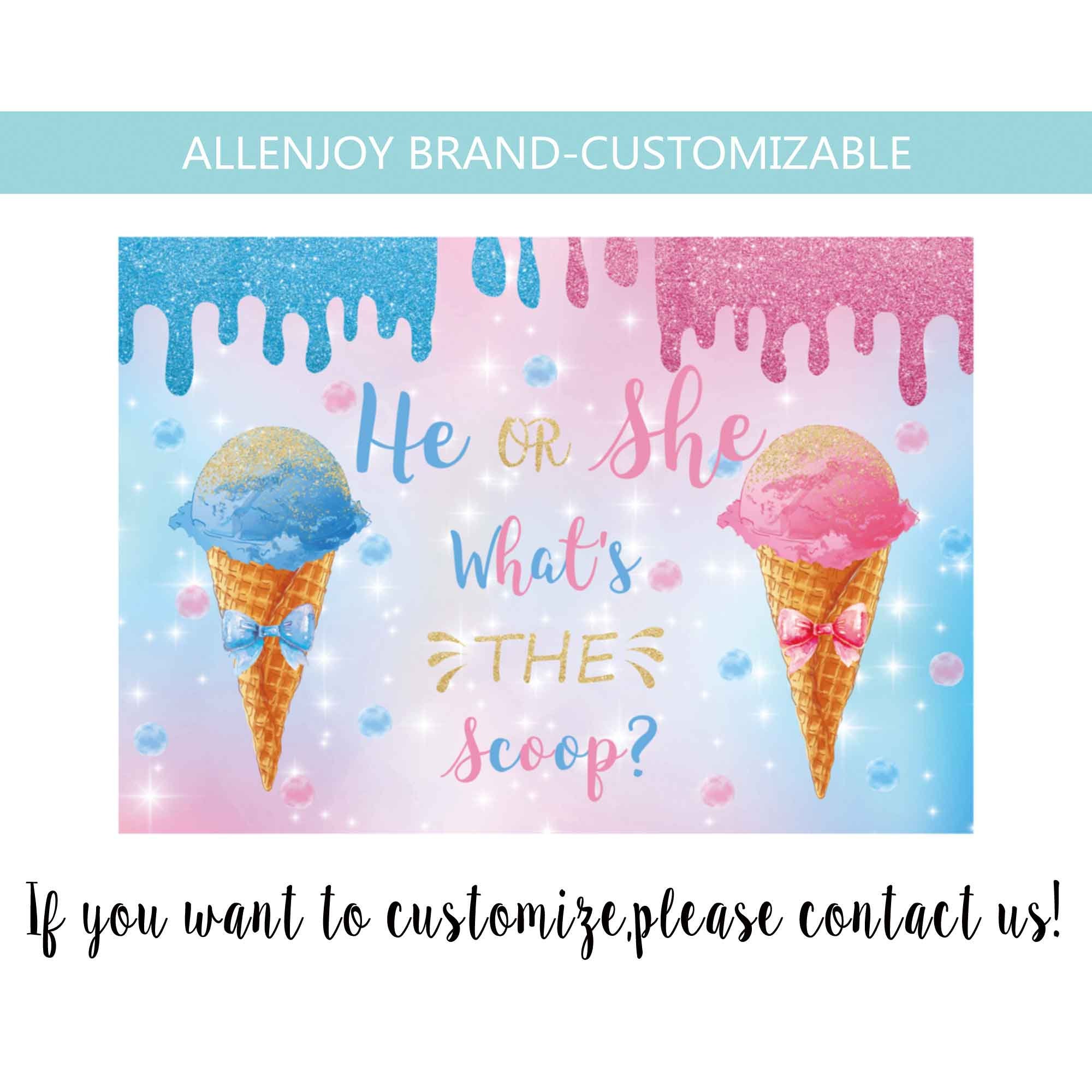 Gender Reveal Baby Shower Ice Cream Backdrop Pink or Blue He or She Whats the Scoop Banner Ice Cream Dessert Party Decoration