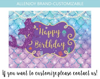 Mermaid Backdrop,Mermaid Birthday Backdrop,Under the Sea Backdrop,Cartoon Birthday Mermaid Backdrop,Mermaid Scales Birthday Backdrop Decor