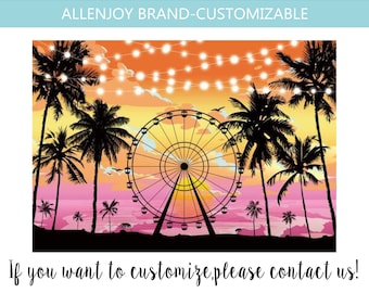Summer Seaside Ferris Wheel Backdrop,Musical Festival Backdrop, Palm Trees Sunset Wedding Banner, Baby Shower Birthday Party Backdrop