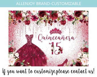 Quinceanera Backdrop,Girl Sweet 16,15th Birthday Backdrop,Mis Quince Backdrop,Crown Princess Pink and Rose Diamonds Backdrop,Custom Banner