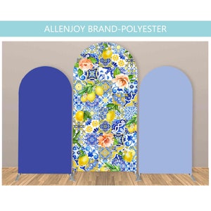 Mediterranean Lemon Bridal Shower Arch Backdrop,Main Squeeze Lemon Party Decorations,Blue and White Italian Wedding Chiara Arch Backdrop