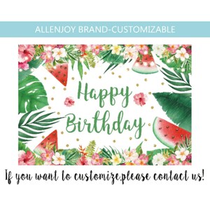 Summer Tropical Watermelon Birthday Backdrops,Palm Leaves Glitter Dot Banner,Personalized Backdrops,Baby Shower Birthday Party Banners