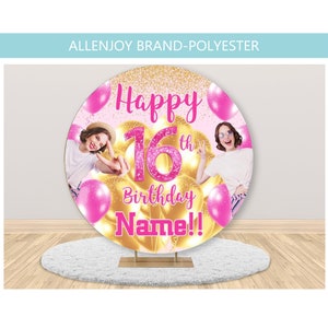 Photo Round Customize Backdrop Cover,Fabric Circle Backdrop with Elastic Band, Text Logo Photo Wedding Birthday White Backdrop Cover