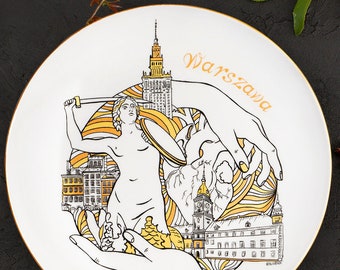 Decorative Ceramic Plate from Warsaw - Collectible Souvenir Plate with Landmarks for Home Decor