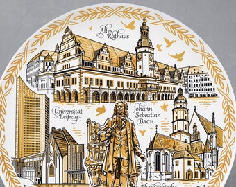 Leipzig Souvenir Plate - Decorative Ceramic Plate with Landmarks for Home & Kitchen Decor