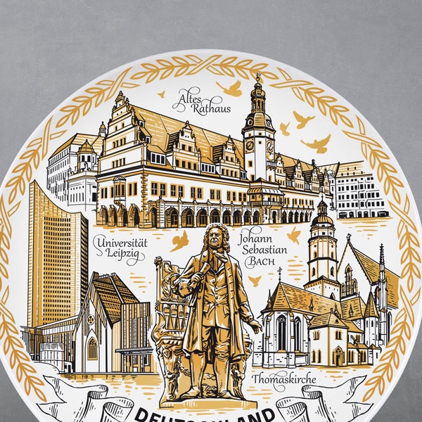 Leipzig Germany Souvenir Plate, Ceramic Wall Plate for Display, Unique Germany Gift, Travel Souvenir Handmade Plate, Wall Hanging Plate