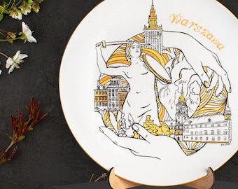 Decorative Ceramic Plate from Warsaw - Collectible Souvenir Plate with Landmarks for Home Decor