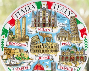 Italy Souvenir, Italian Plate, Gift from Rome Florence Bologna Venice Naples Pisa Milan Souvenir Wall Plate, Italia Travel Souvenir Plate