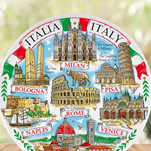 Italy Souvenir, Italian Plate, Gift from Rome Florence Bologna Venice Naples Pisa Milan Souvenir Wall Plate, Italia Travel Souvenir Plate