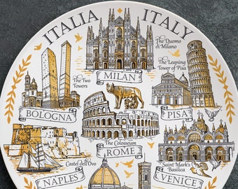 Decorative Ceramic Plate from Italy - Collectible Souvenir Plate with Landmarks for Home & Kitchen Decor