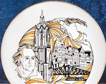 Frankfurt Landmarks Decorative Ceramic Plate 20cm - Collectible Travel Souvenir for Home Decor