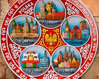 Hand-Painted 20cm Poland Souvenir Ceramic Plate | Polish Cities Wall Decor – Warsaw, Krakow, Gdansk, Wroclaw, Poznan Gift