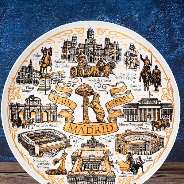 Souvenir d'Espagne, assiette murale Madrid, assiette décorative, cadeau Madrid Espagne, assiette suspendue en céramique, cadeau de voyage pour décoration d'intérieur, vaisselle à collectionner