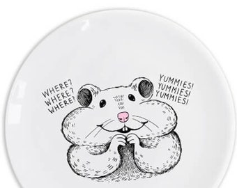 Curious Hamster 'Yummies' Plate 25 cm - Whimsical Rodent Snack Time Ceramic Decor