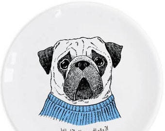 Surprised Pug Plate 25cm - Humorous 'No Meatballs' Dog Expression Ceramic Decor" Funny Dog Owner Gift