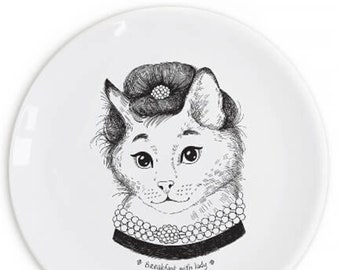 Audrey Hepcat Plate 25cm - Elegant Feline Fashion Icon Decorative Ceramic