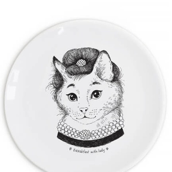 Audrey Hepcat Plate 25cm - Elegant Feline Fashion Icon Decorative Ceramic